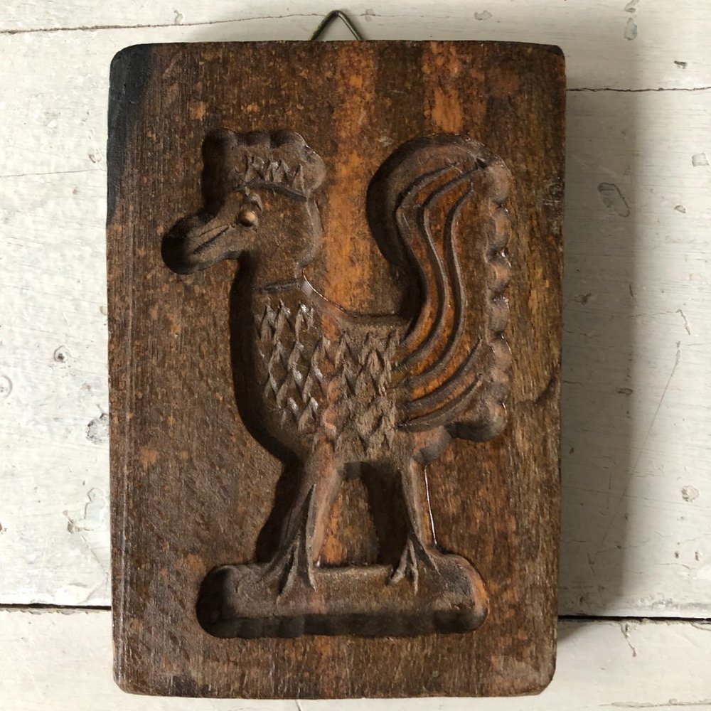 Antique French Rooster Wood Cookie Mold
